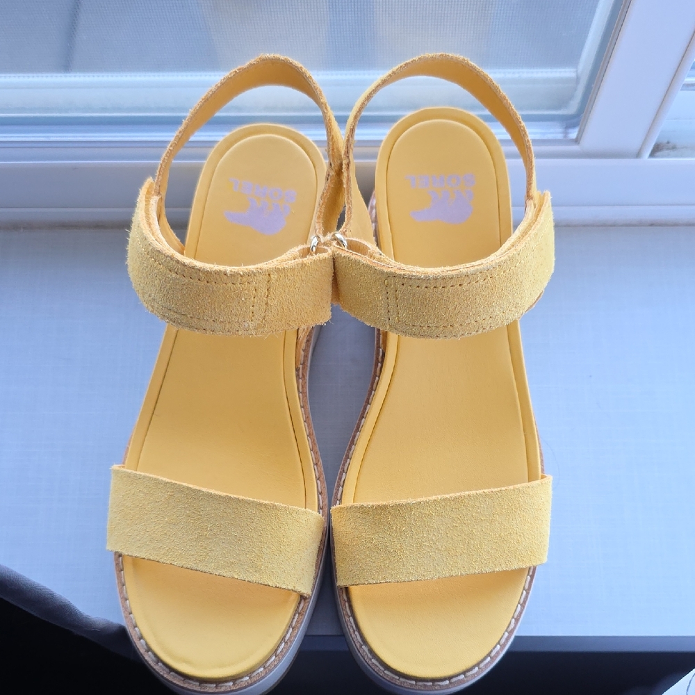 Sorel Yellow Suede Double-Strap Sandals